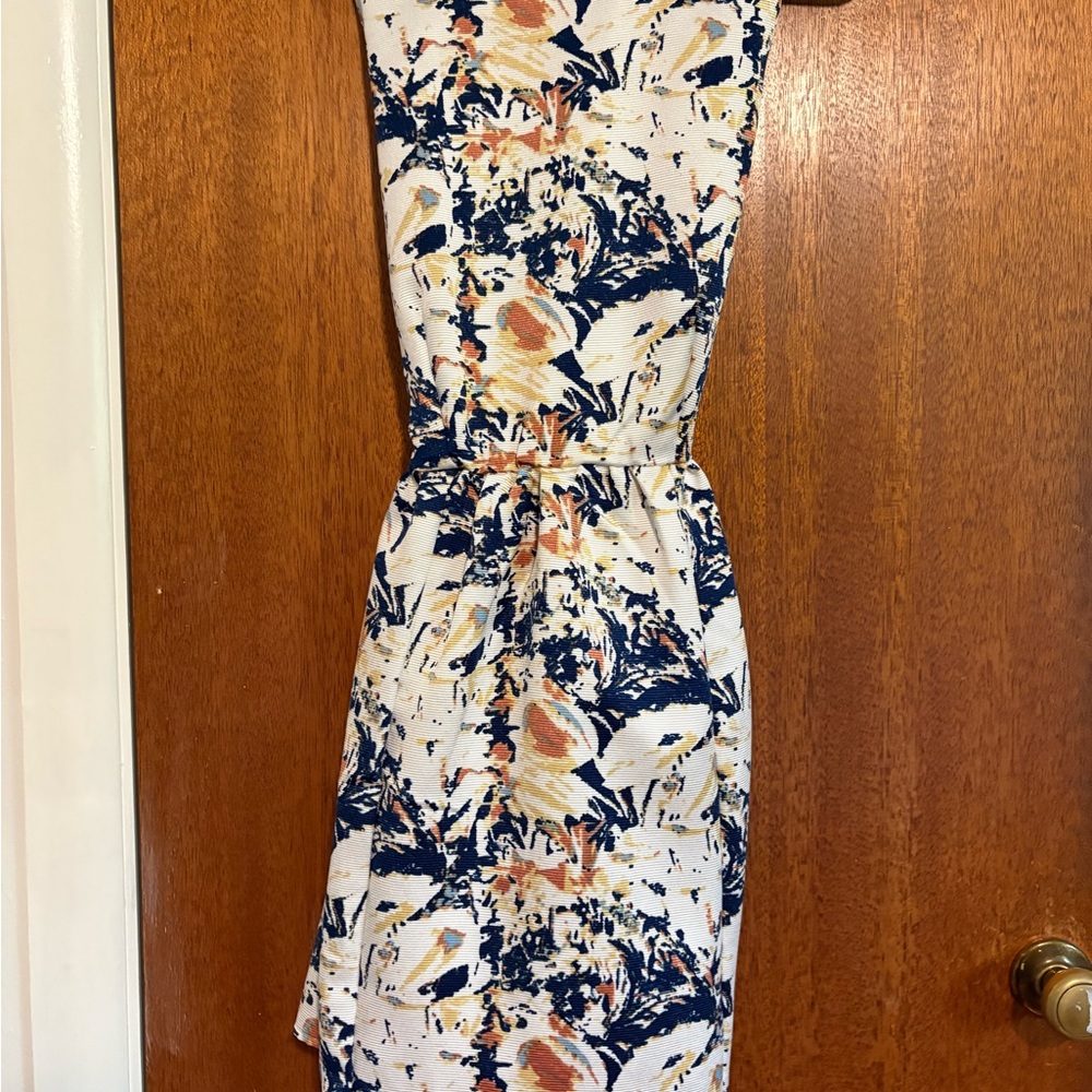 Pim + Larkin Blue and White Halter Sheath Midi Dress